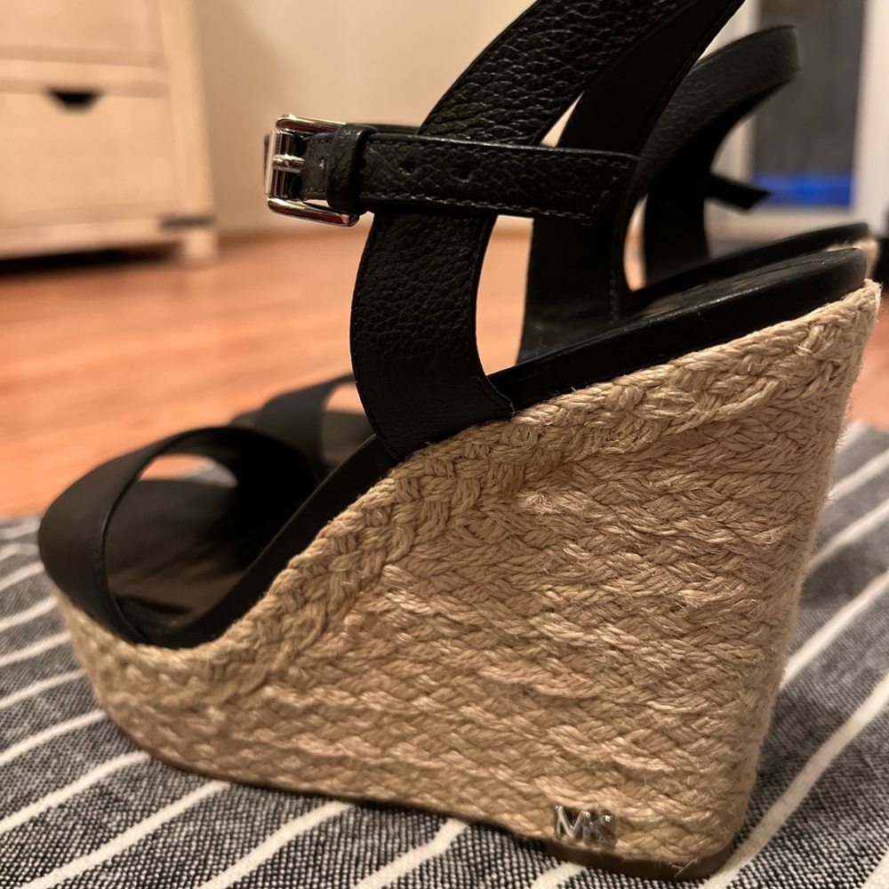 Michael Kors Black Leather Wedges- like new